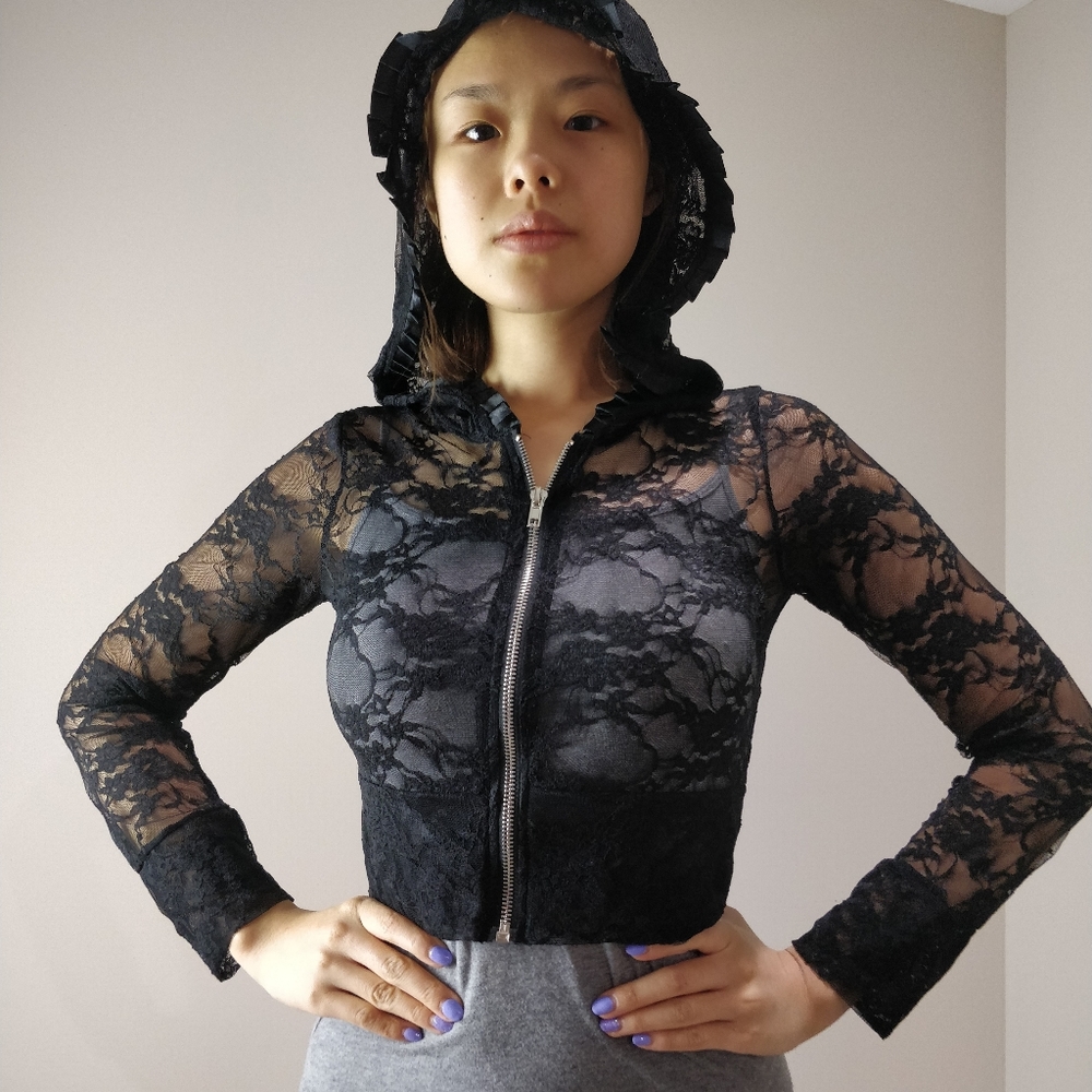 NWOT Hoodie Coverup Sheer Floral Lace